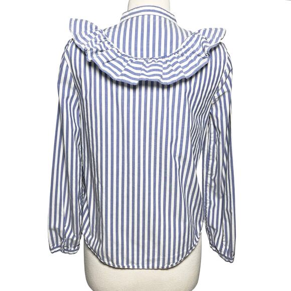 MADEWELL Women’s Classic Preppy Ruffle Blue Striped Long Sleeve Top - Picture 4 of 4